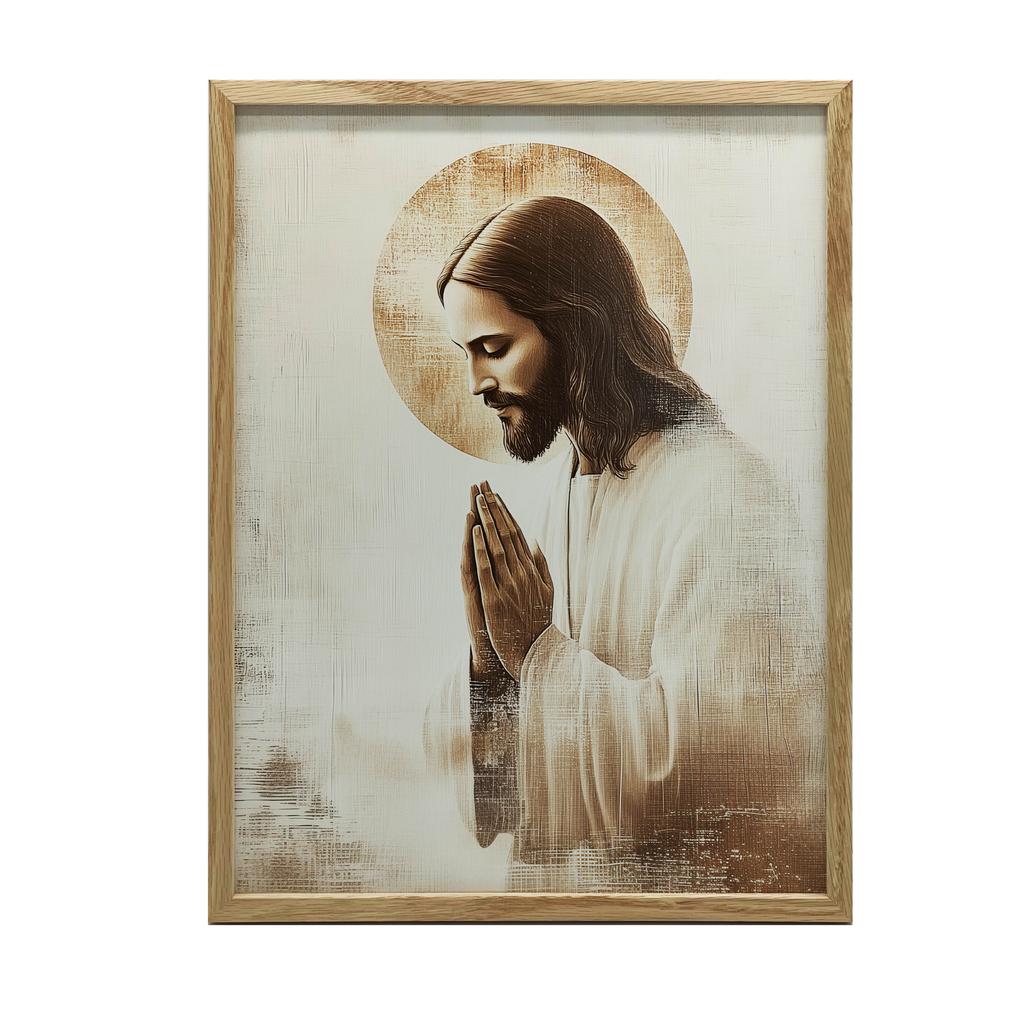 Jezus W Modlitwie - Złota Aureola Jezus W Modlitwie - Złota Aureola, 50X70 Cm, Bez Ramy, Papier Matowy 230 Gsm