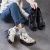 Thick Soled Peep Toed Women's Summer Boots Versatile Genuine Leather Hollow-out Breathable Roman Sandals