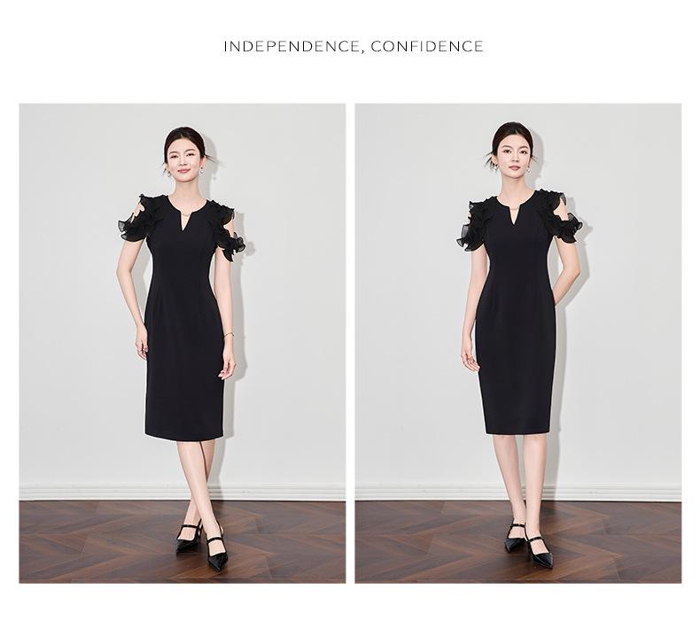 Shenzhen Nanyou Off-Shoulder Wooden Ear Edge Summer Dress - Celebrity Style Elegant Hip Skirt for Women