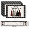 5Pcs Christmas Buffalo Plaid Placemats And Table Runner Set Cute Snowman Print Heat Resistant For Christmas Decoration