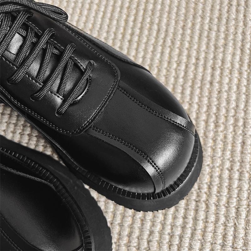 Hight Quality 2024 Spring New Leather Shoes For Men's Solid Black Teenagers Daily Casual Dress Height Increasing Shoes #38-44