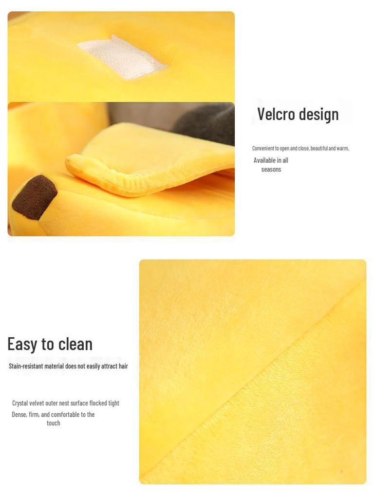 Banana-Shaped Easy-Clean Semi-Closed Pet Bed with Blanket for Cats and Dogs, All-Season