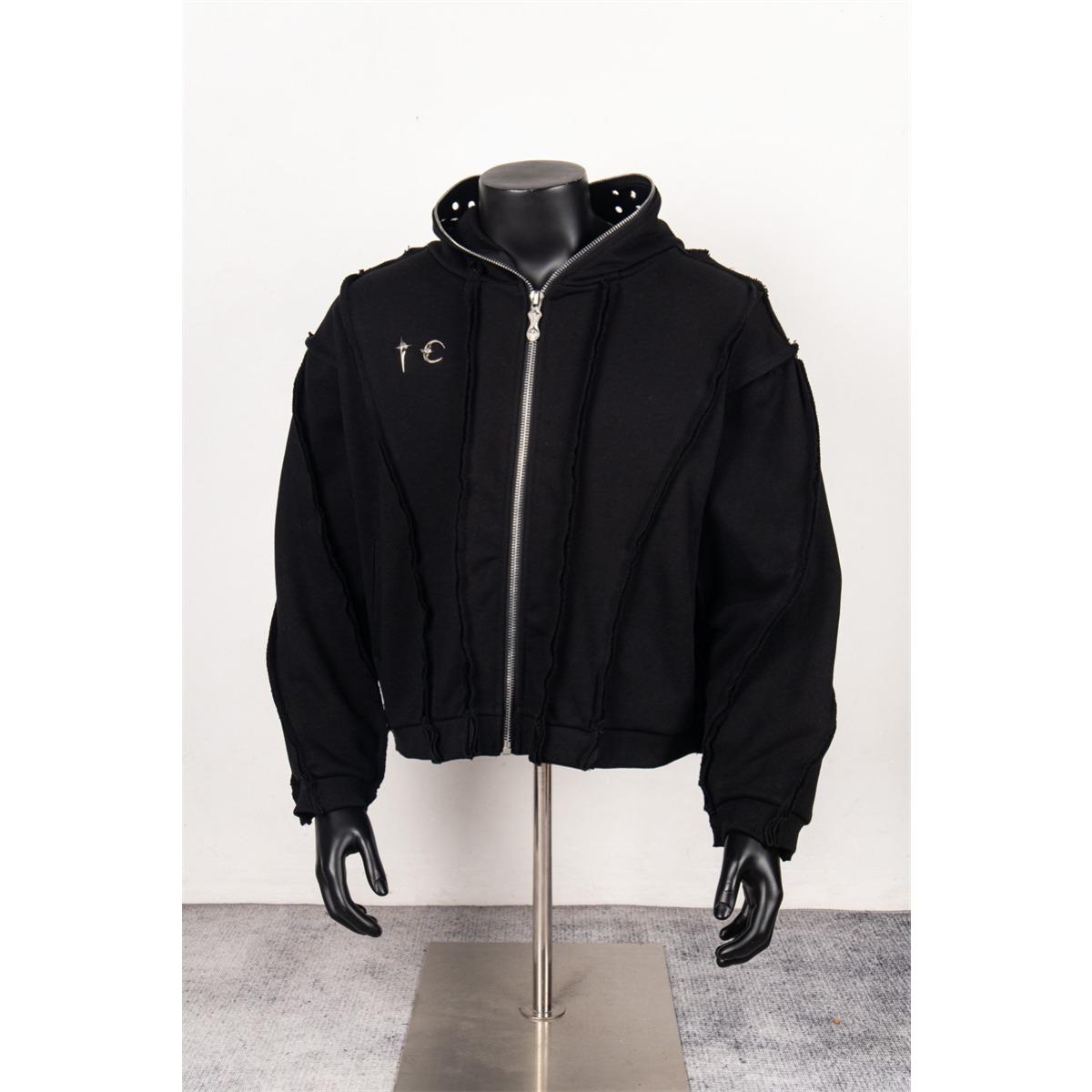 

EastRogue Выстиранный металлический молния Маска Ниндзя Капюшон Открытая куртка Короткая спортивная одежда Мужское модное пальто XL чёрный