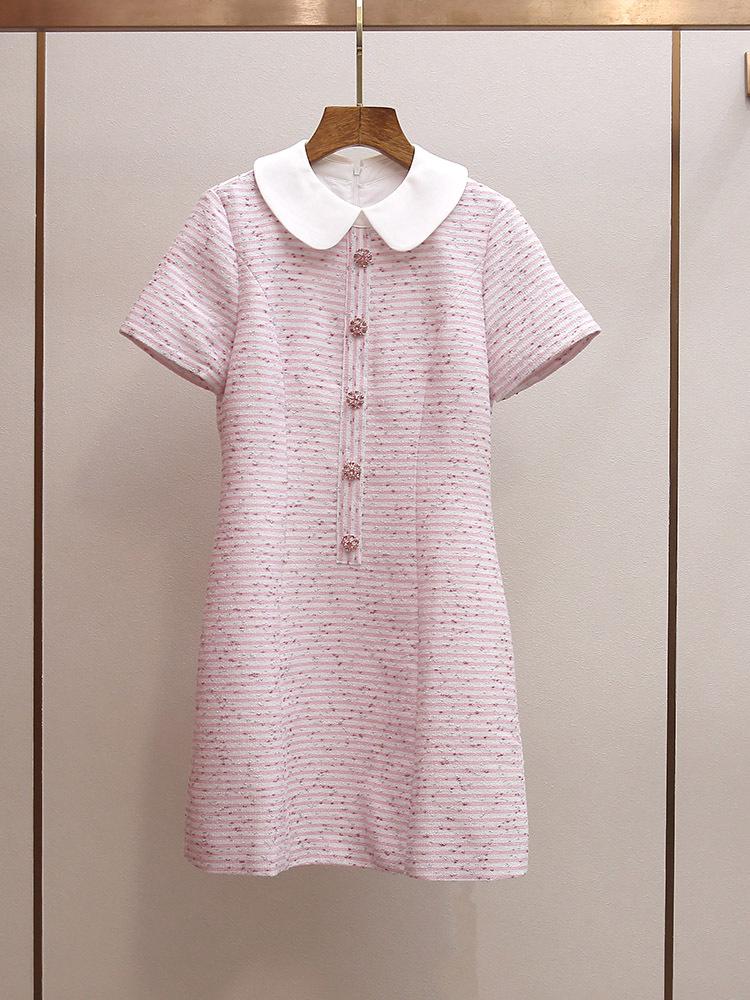 Sweet Pink Color-Block Doll Collar Dress - Spring/Summer Women s Short Sleeve Style Small розовый