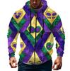 Men's Sports Casual Fleece Hoodie Carnival Print Hoodie Cardigan Zipper Multi-pocket Hoodie Coat