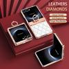 For Samsung Galaxy Z Flip 7 Electroplated Leather Textured Glitter Diamond with Ring Hanging Anti-Fingerprint Phone Case