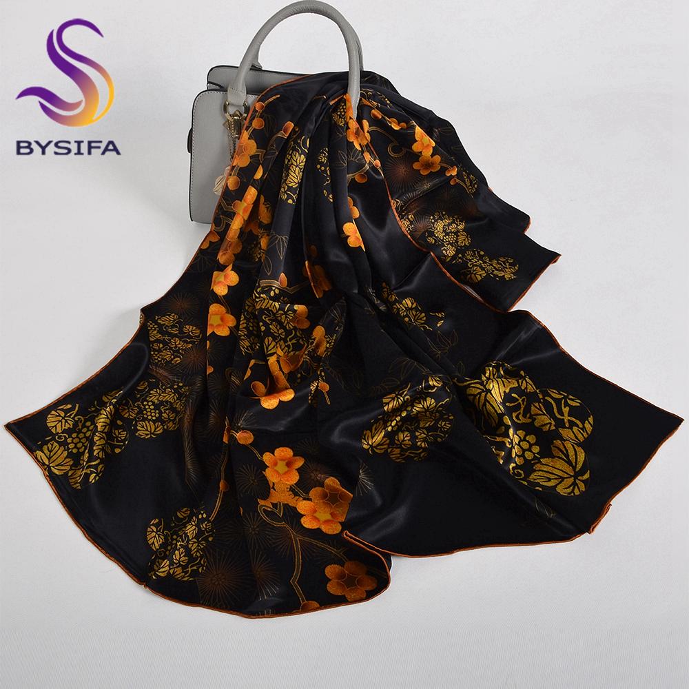 BYSIFA|New Blue Green 100% Silk Shawl Scarf Women Fashion Floral Design Scarves Hijabs Brand Accessories Scarf Wrap Cape 110*110