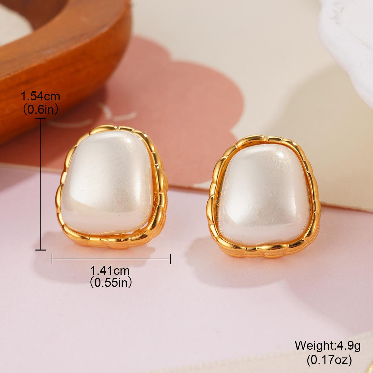 Simple micro-inlaid shell pearl accessories, color-preserving silver needle temperament, spring and summer geometric round rectangular heart-shaped
