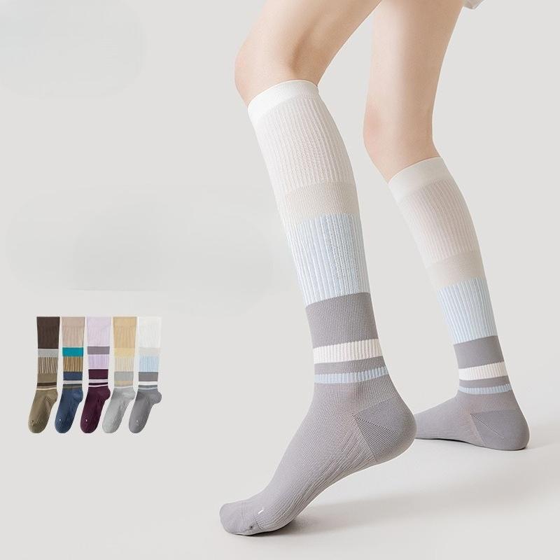 Spring and Autumn Sports Running Socks for Women, Summer Trendy Color-blocking Slightly Pressed Calf Socks