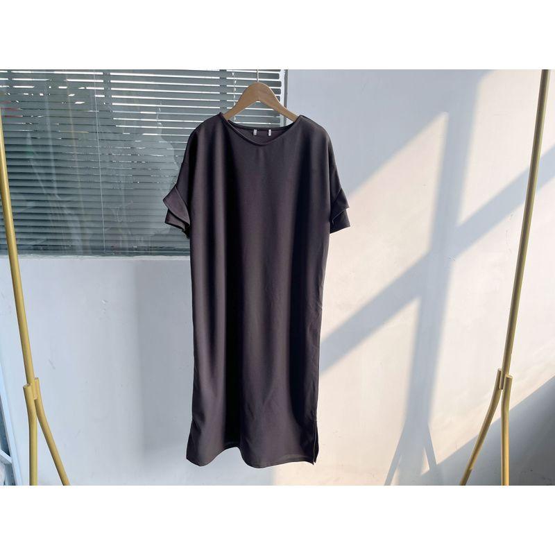 

Building 3a-31 Summer Design Comfortable Casual Dress Loose Simple round Neck Versatile Trendy Korean Style YQ25-2 Coffee L
