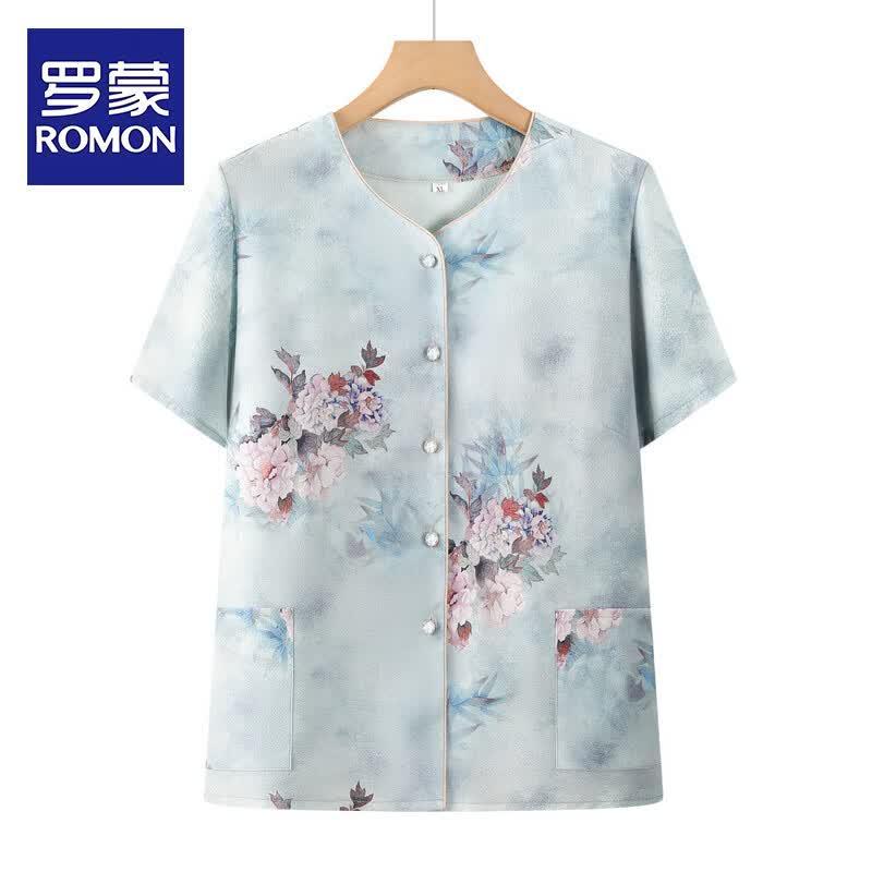 ROMON Women s Mid-Aged Short Sleeve Summer Shirt 2XL