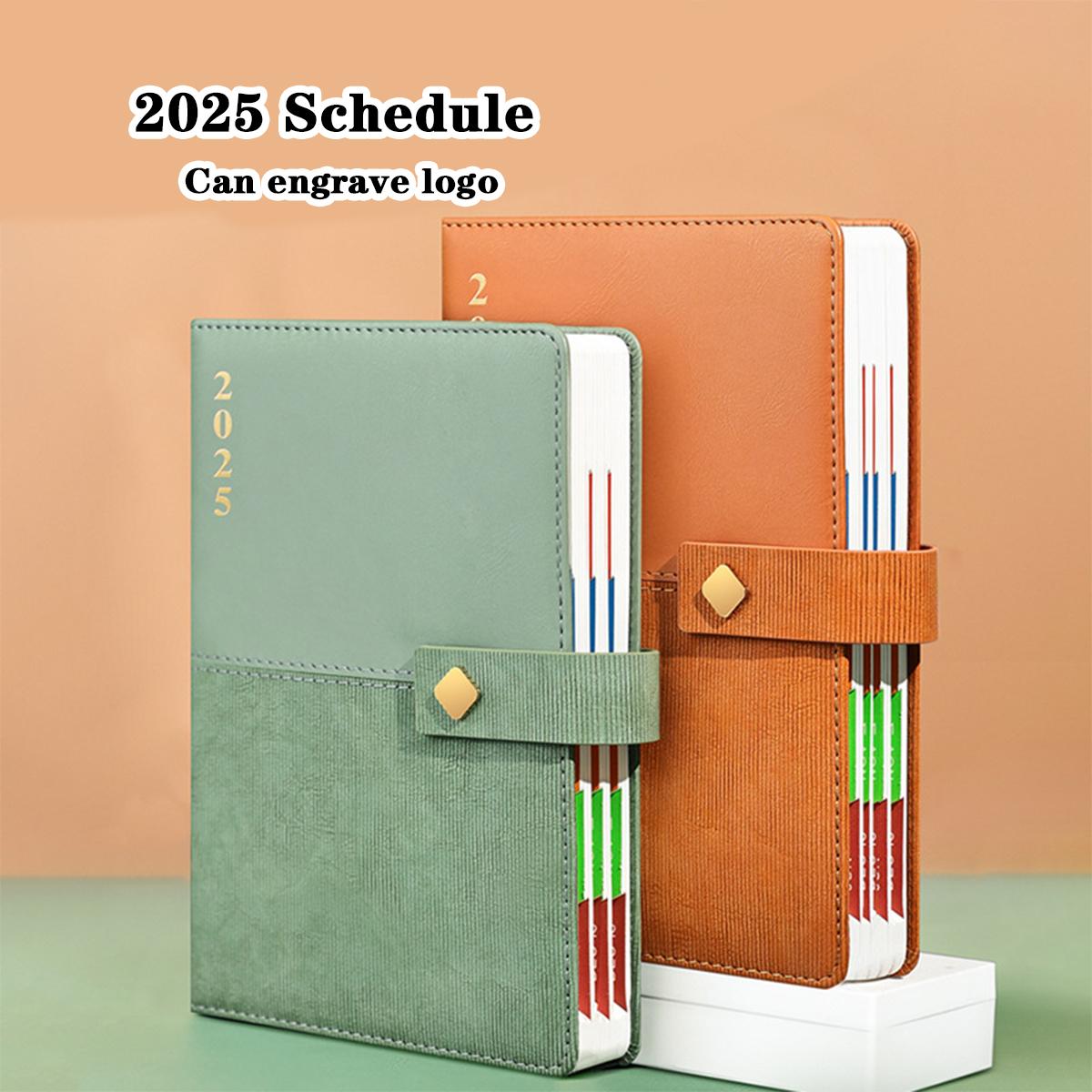 

(Возможна гравировка логотипа) 2025 пряжка деловой план-книга, ежедневник для студентов, утолщенная план-книга, записная книжка, блокнот, тетрадь A5