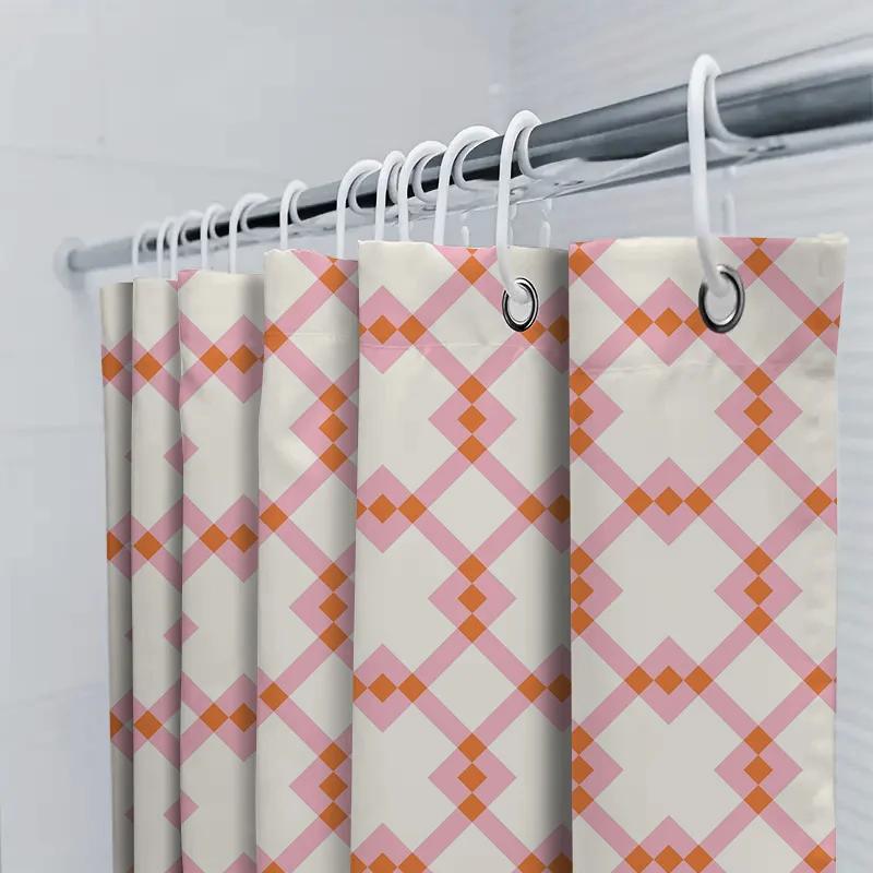 Modern Geometric Printed Waterproof Shower Curtains for Bathroom Decoration Purple White Yellow X Shape Design (200x180cm)