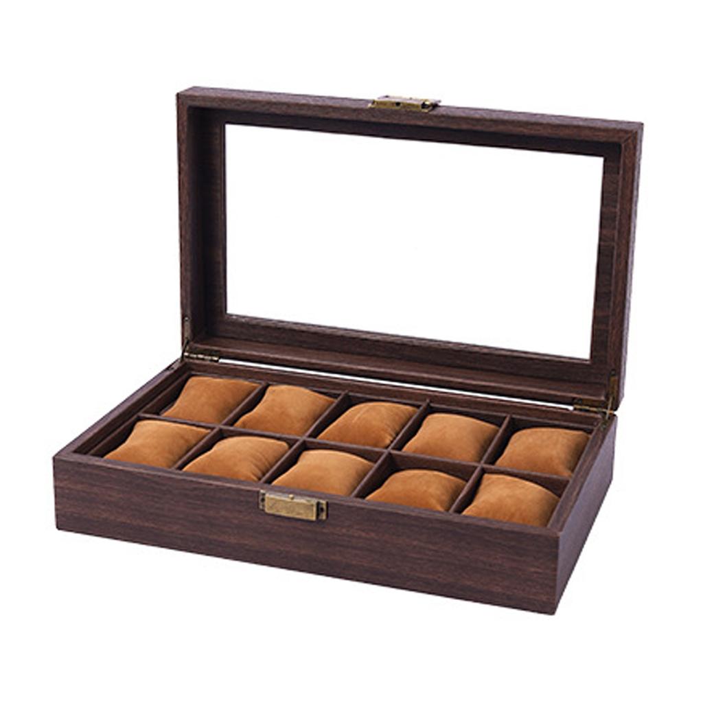2/3/6/10/12 Grid Watch Box Wood Watch Cases Display Holder Wristwatch Organizer Jewelry Gift Box with Clear Lid & Pillow