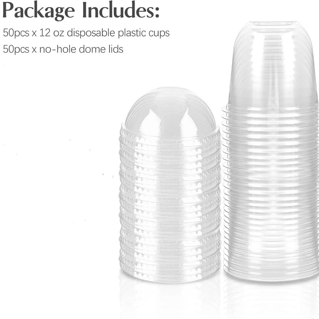 12 oz Plastic Dessert Cups with Dome Lids (No Hole) and Sporks, Clear Disposable Yogurt Parfait Cups with Lids, Individual Party