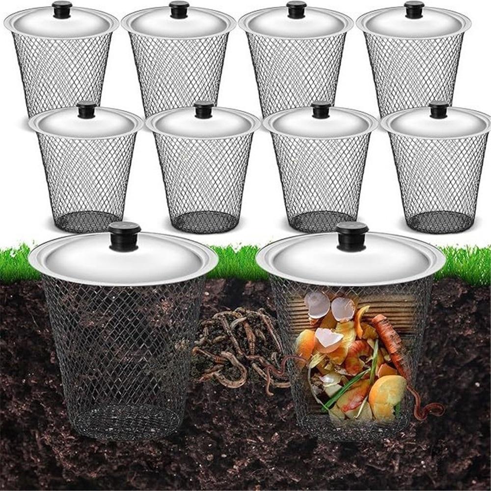 In-Ground Worm Composting Bin With Lid, Metal Mesh Buried Vermicompost Basket For Garden Vegetable Beds