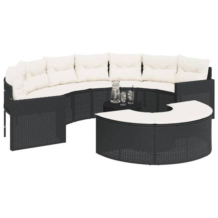 VidaXL Garden Lounge Set 3 Pcs Semi-Round Black Wicker, Garden Lounge Set, Garden Lounge Frame, Sofa of 3262065