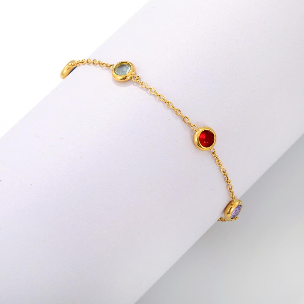 Colorful Round Cubic Zirconia Stainless Steel Bracelets for Women Exquisite Minimalist Lady Wrist Bracelet Bangle Jewelry Gifts