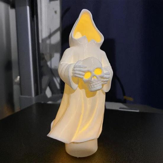 Ghost Skull with LED Tea Lights Halloween 3D Printed Skeleton Ghost Lamp Battery Operated Flickering Flameless Night Light for Home Table Decor