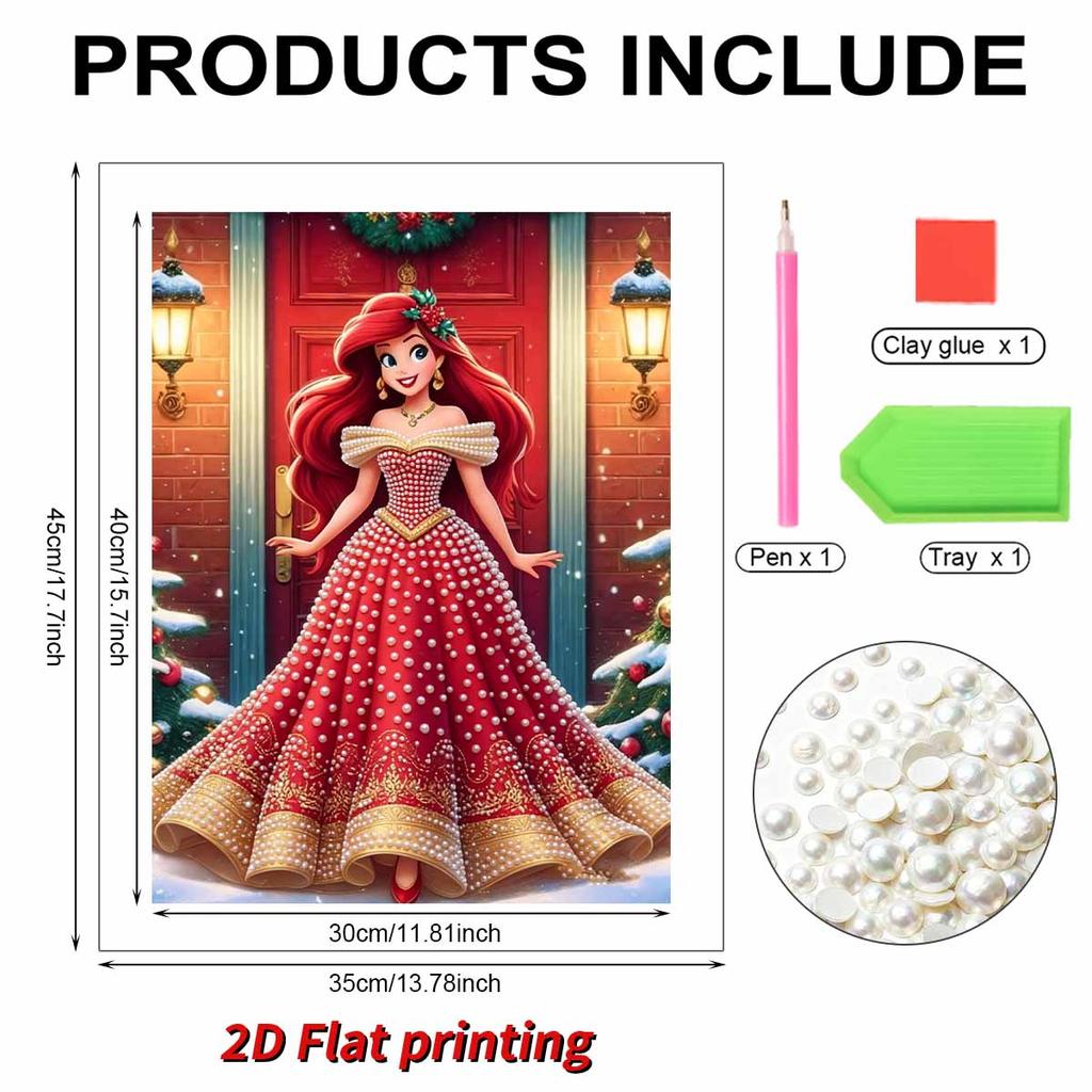 Christmas Red Door Ariel New Pearl-Inlaid Frameless Art | Handmade Pearl Craft, Red Door Snowy Christmas Theme, for Festive Luxury Decor