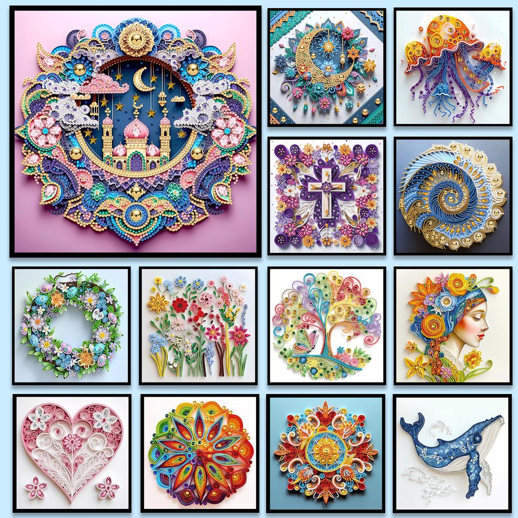 Abstract Special Shape Quilling DIY Partial Drill Diamonds Dots Gem Art Kits 11.81 X11.81inch for Adults Gift Home Wall Decor
