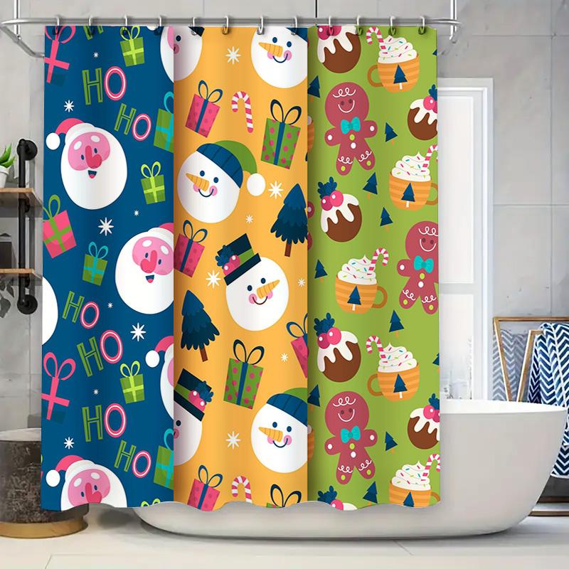 

Christmas-themed Shower Curtain Festive Snowman, Gingerbread Man Candy Cane Design for Bathroom Decor in Multiple Colors 90x180cm