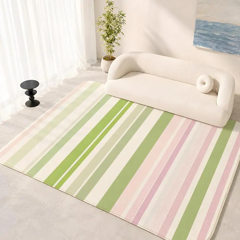 Colorful Striped Pattern Floor Mat Floor Mat Soft Flannel Non-Slip Door Rug for Living Room