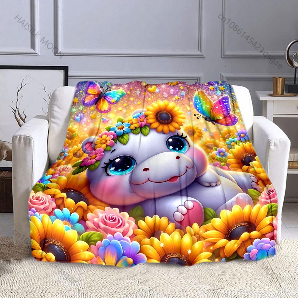 

Cartoon Hippo Fantasy Sunflower Print Blanket Warm Soft for Sofa Bed Home Travel Camping Blanket All Seasons Luxury Gifts 75x90cm