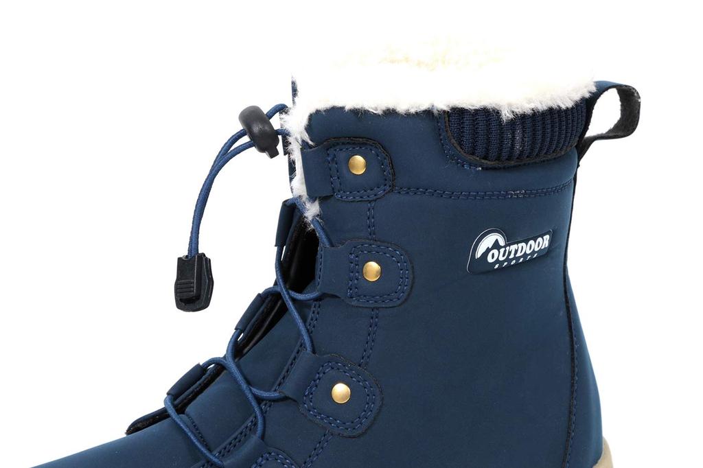 Akiriko Women's Short Snow Boots, All-Weather, 4-Hour Waterproof, Boa Cuff, Elastic Laces, Grip Sole, Navy, Size 22cm