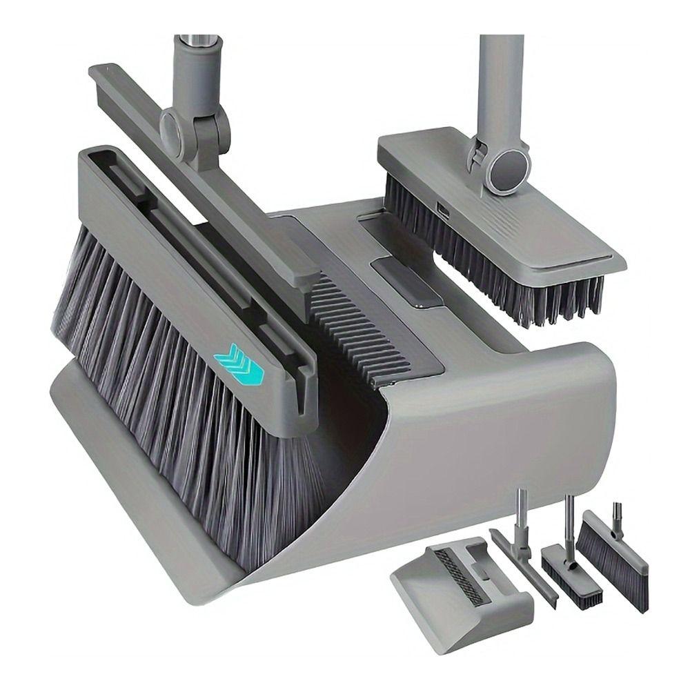 Combo Set 4-in-1 Folding Broom Set Durable Plastic Handle Cleaning Tool Multi-Sided Cleaning Kits Hair-Free Swivel Brush
