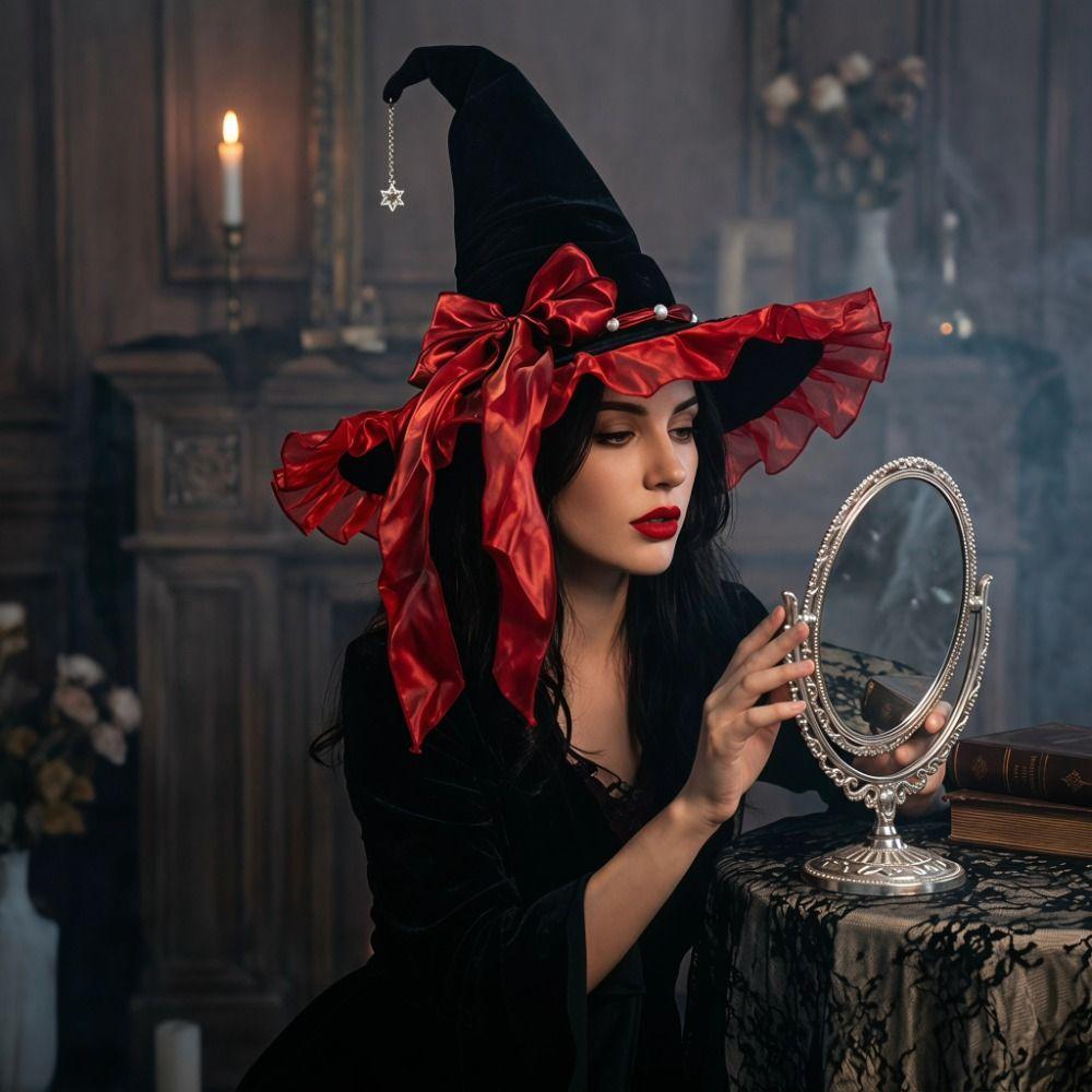 Star Pendant Lolita Witch Hat Lace Wizard Cap Party Headwear Halloween Hat Masquerade Ball