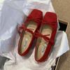 Women's Mary Jane Shoes Square Toe Bow Flannel Shallow Mouth Shoes Women Dress Increase Internal Height 2025 Zapatillas De Mujer