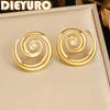 DIEYURO Gold Plated Stainless Steel Flower Inlay Pearl Stud Earrings for Women Floral Earrings Hypoallergenic Jewelry Gift