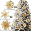 6-24 Stück 15cm Künstliche Weihnachtsblumen mit Clips Stielen, Weihnachtsbaumschmuck Glitzerblume für Girlande Neujahrsparty Dekoration