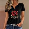 Vintage Floral T-shirt V Neck Casual Fashion Y2k Printed T Shirts Women Short Sleeve Tee Shirt V-Neck Summer Spring Tee