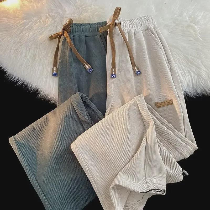 Herren Herbst Trend Locker Gerade Lässig Plus Samt Dick Weitbein Hose