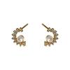 Moon Pearl ~ Earrings Inlaid with Diamond Moon Pearl Earrings C-shaped Diamond Pearl Earrings for Women