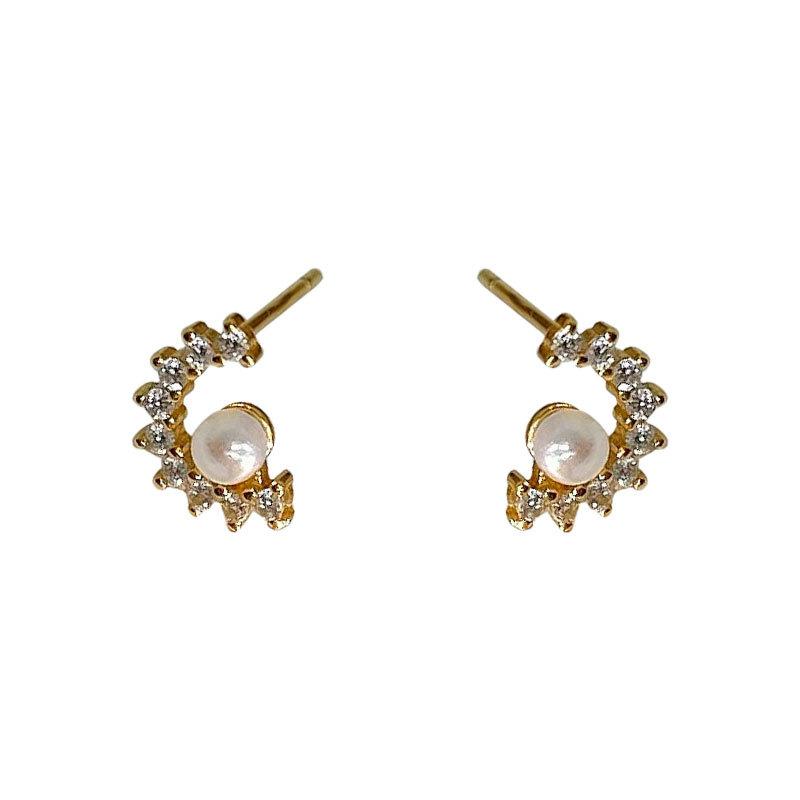 Moon Pearl ~ Earrings Inlaid with Diamond Moon Pearl Earrings C-shaped Diamond Pearl Earrings for Women