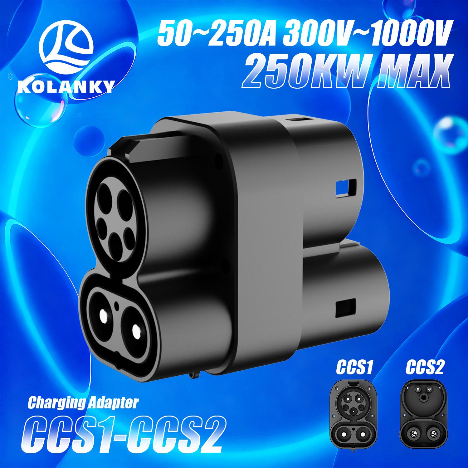 Kolanky 250A CCS1 To CCS2 Adapter Electric Vehicle Car CCS1 To CCS2 Adaptor DC Fast Charging Conventer Public Charging Station CCS1 To CCS2 DC