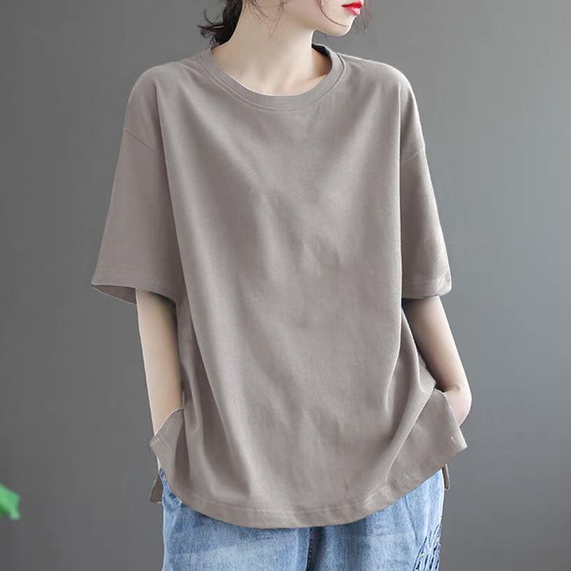 Minimalist Comfortable Summer 2024 Women's New Pullover O-Neck Patchwork Fashion Solid Loose Casual Short Sleeved T-Shirts Tops