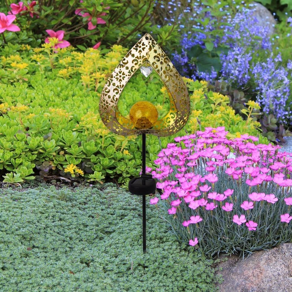 Solar Powered Garden Light Featuring Romantic Love Shape and Hollow Ironwork for Outdoor Decorative Illumination