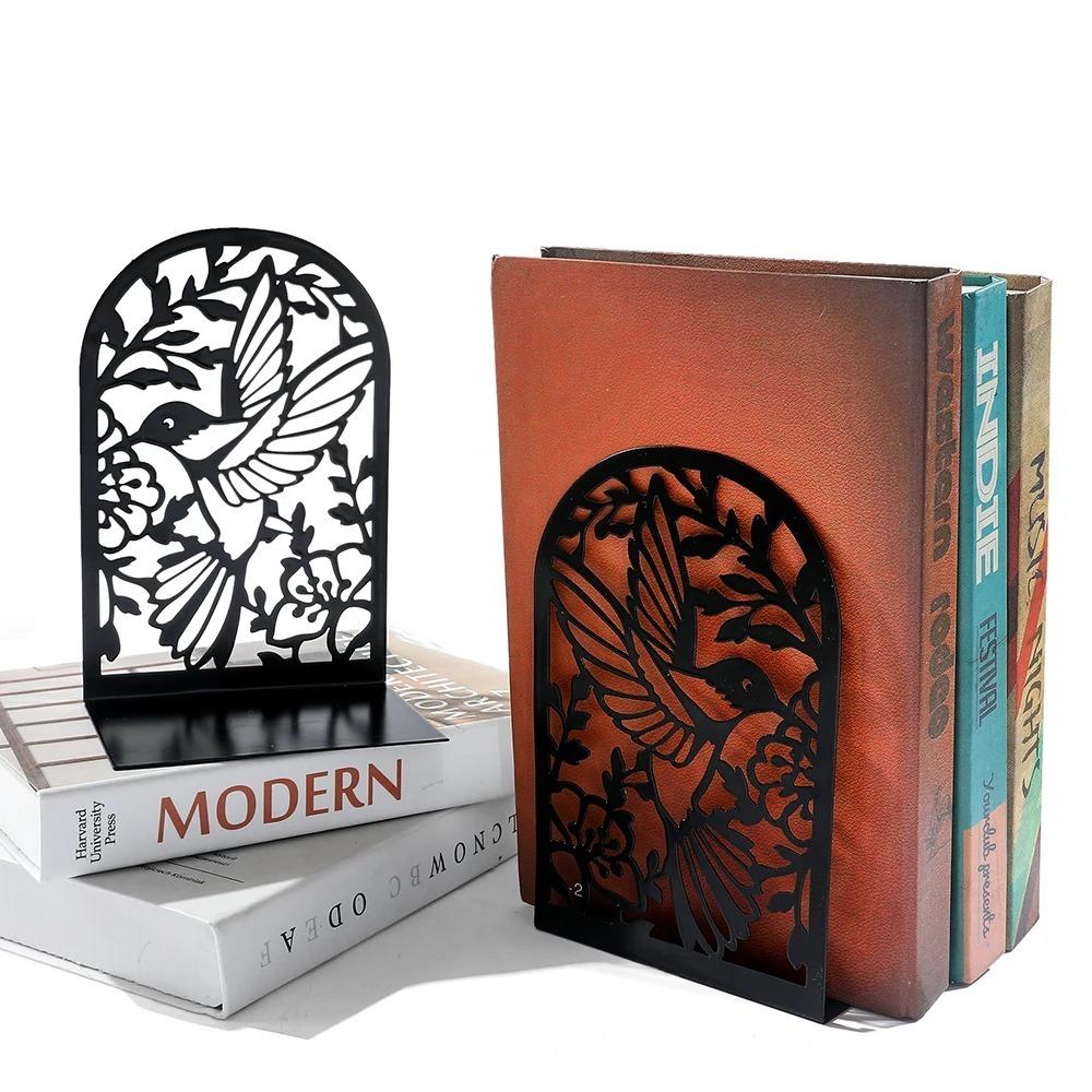2pcs Swallows and Flowers Bookends Iron Book Support Exquisite Desktop Book Holder Office Supplies