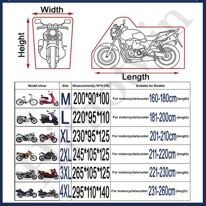 190T Black Blue Design Waterproof Motorcycle Covers Motors Dust Rain Snow Uv Protector Case Indoor Outdoor M L Xl Xxl Xxxl 4Xl
