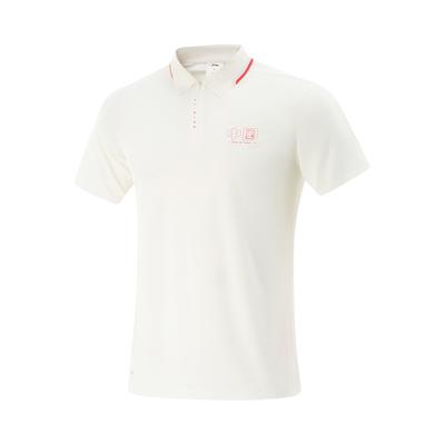 Li Ning Fitness Series Spliced Soft Comfortable Breathable Versatile Short Sleeve Polo Shirt Men Tops Champagne-White APLV525-1