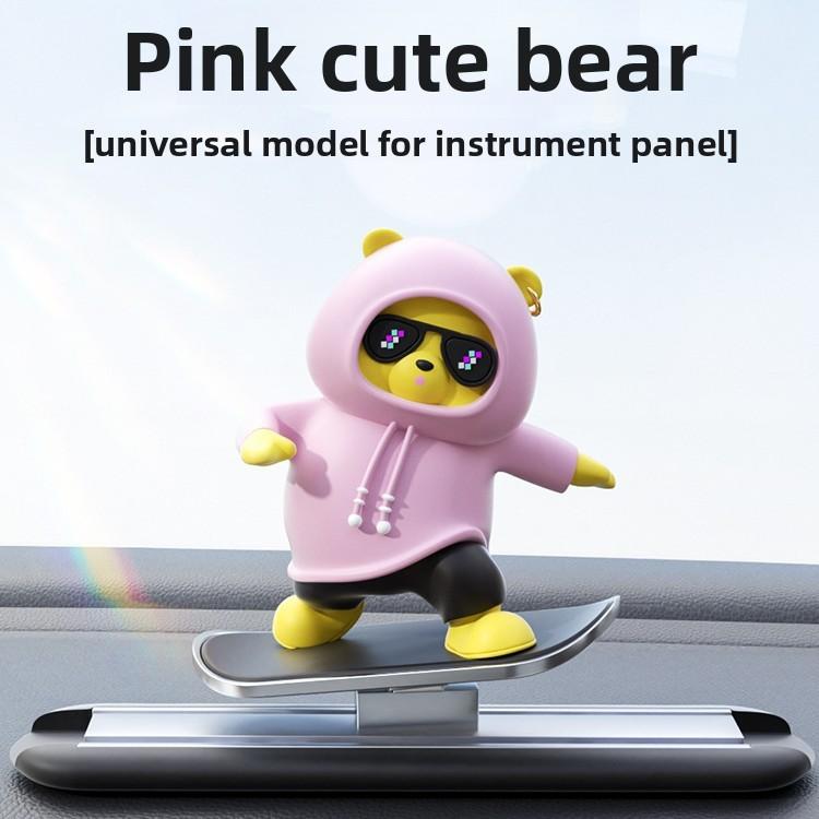 

Car Skateboard Bear Sliding Car Cartoon Dynamic Bear Central Control Screen Instrument Panel Little Bear Car Decoration Ornament розовый