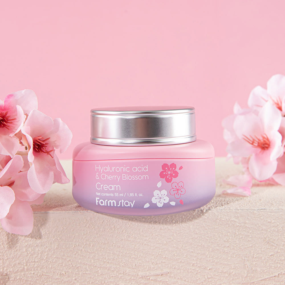 Farmstay Hyaluronic Acid & Cherry Blossom Cream Hydrating Brightening Moisturizing Face Cream 55ml