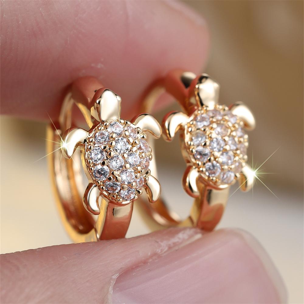 

Vintage Black Zircon Cute Sea Turtle Hoop Earrings For Women Boho Gold Color Small Ear Buckle Wedding Mother s Day Gifts