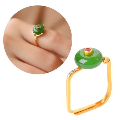Unique Hetian Jade Craft Rings Accessory Trendy Hetian Jade Rings Jewelry Chic Square Shape Finger Rings Adornment Charm