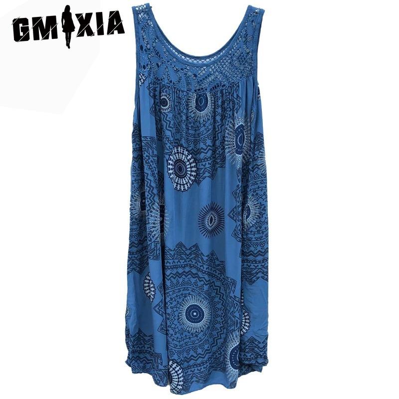 GMXIA Women's Fashion Summer Spring Solid Color Print Sleeveless O-Neck High Waist Casual Dresses