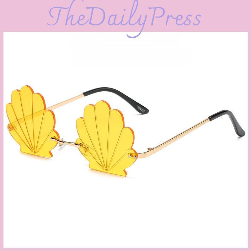 Trendy Frameless Gold Sunglasses With Resin Pink Lenses For Festival And Party Fashion
